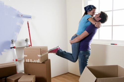 Removal van loading household boxes for a Barnes relocation