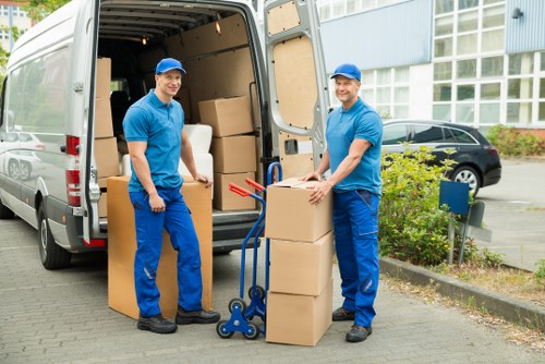 Packed boxes and furniture prepared for a house move