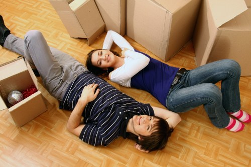 Donated furniture prepared for charity collection after a move